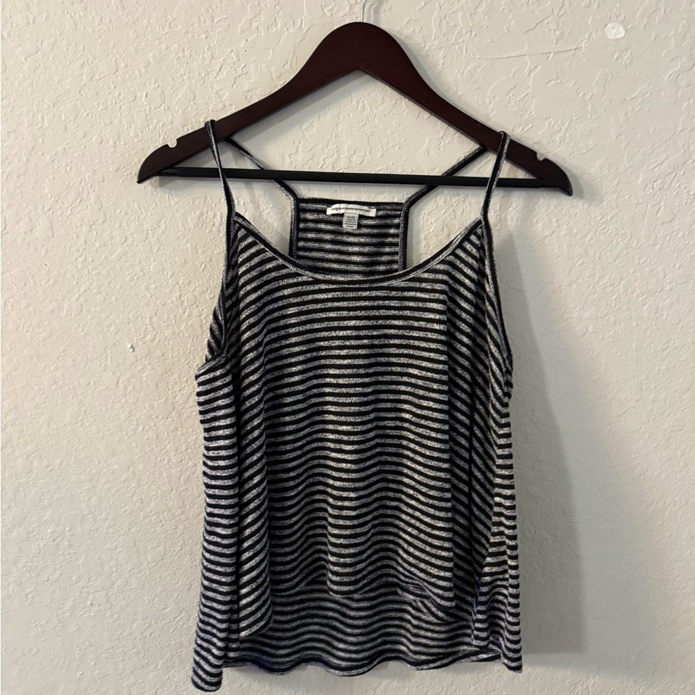 American Eagle Outfitters Black and Gray Striped Swing Tank